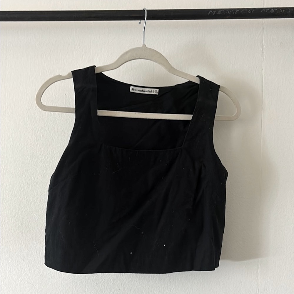 Black Linen Sleeveless Crop Top